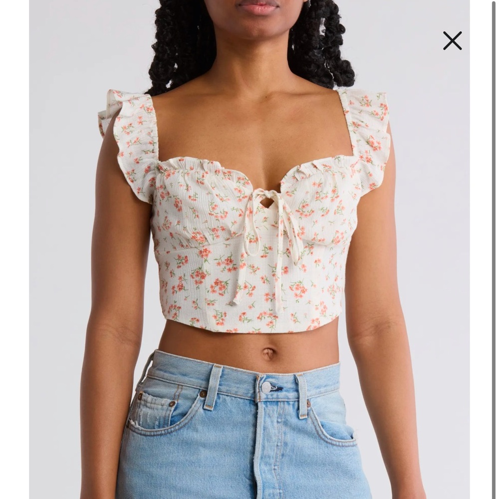 Mine Floral Milkmaid Tie Front Crop Top Cottagecore NWT Large
